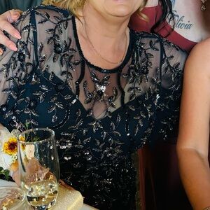 Mother of Bride  Cream and Navy Blue with Rose Gold Embellished Wedding Dress